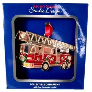New! Fire Engine Metal & Enamel Christmas Ornament Fireman Firefighter Truck